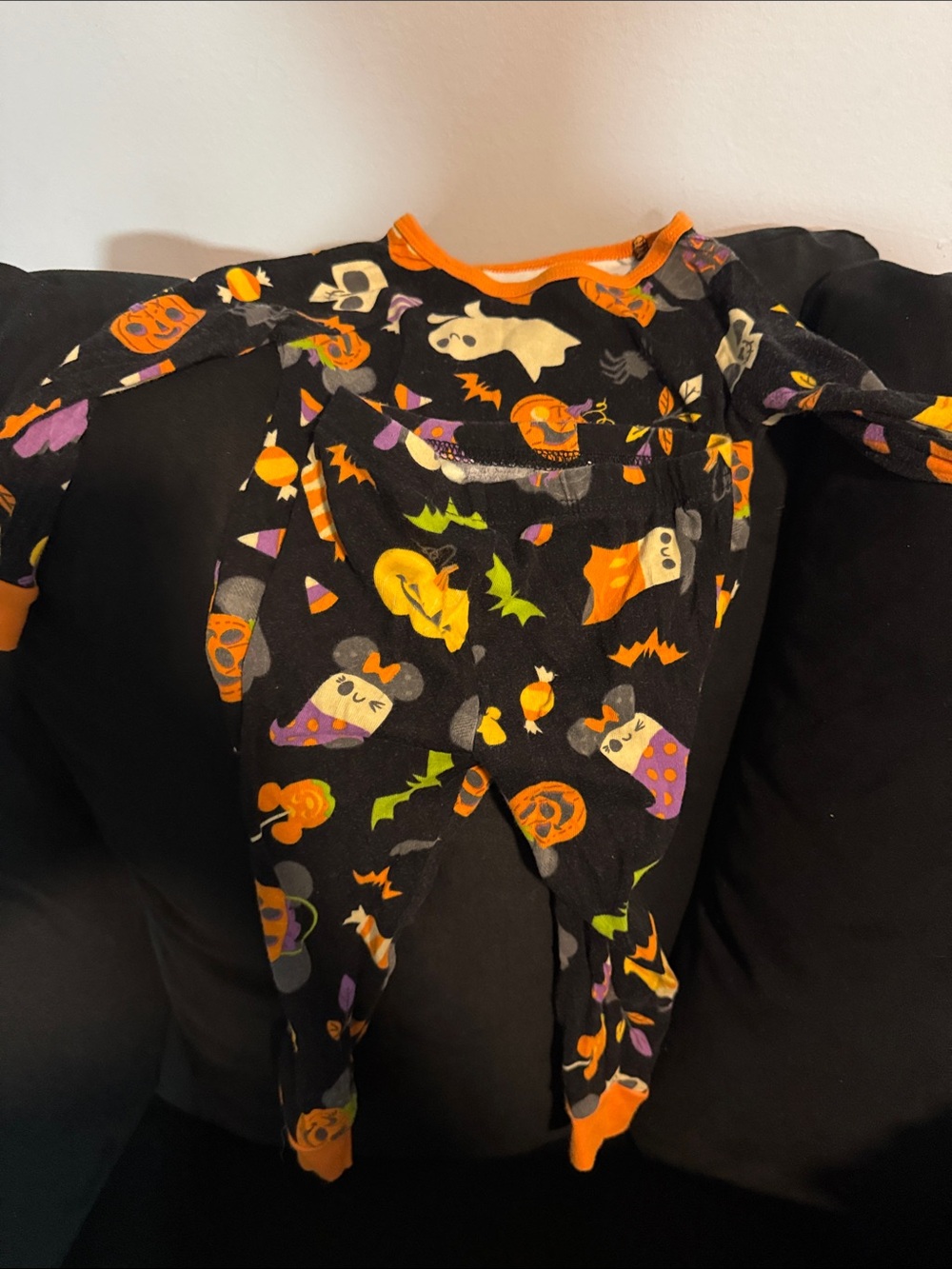 Disney Black Halloween Pajama Set with Orange, Purple, Green & Yellow Accents